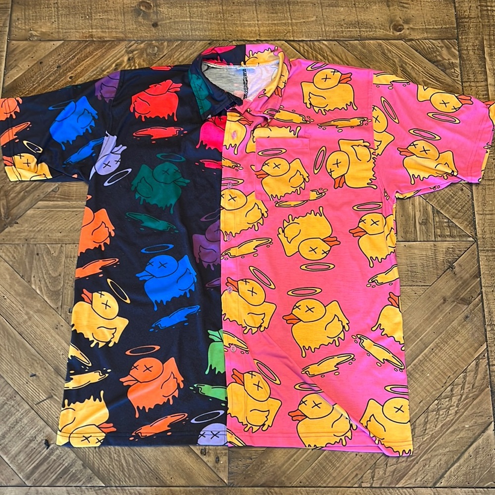 Unique and RARE Rubber Ducky Button Up Short Sleeve Shirt Colorful